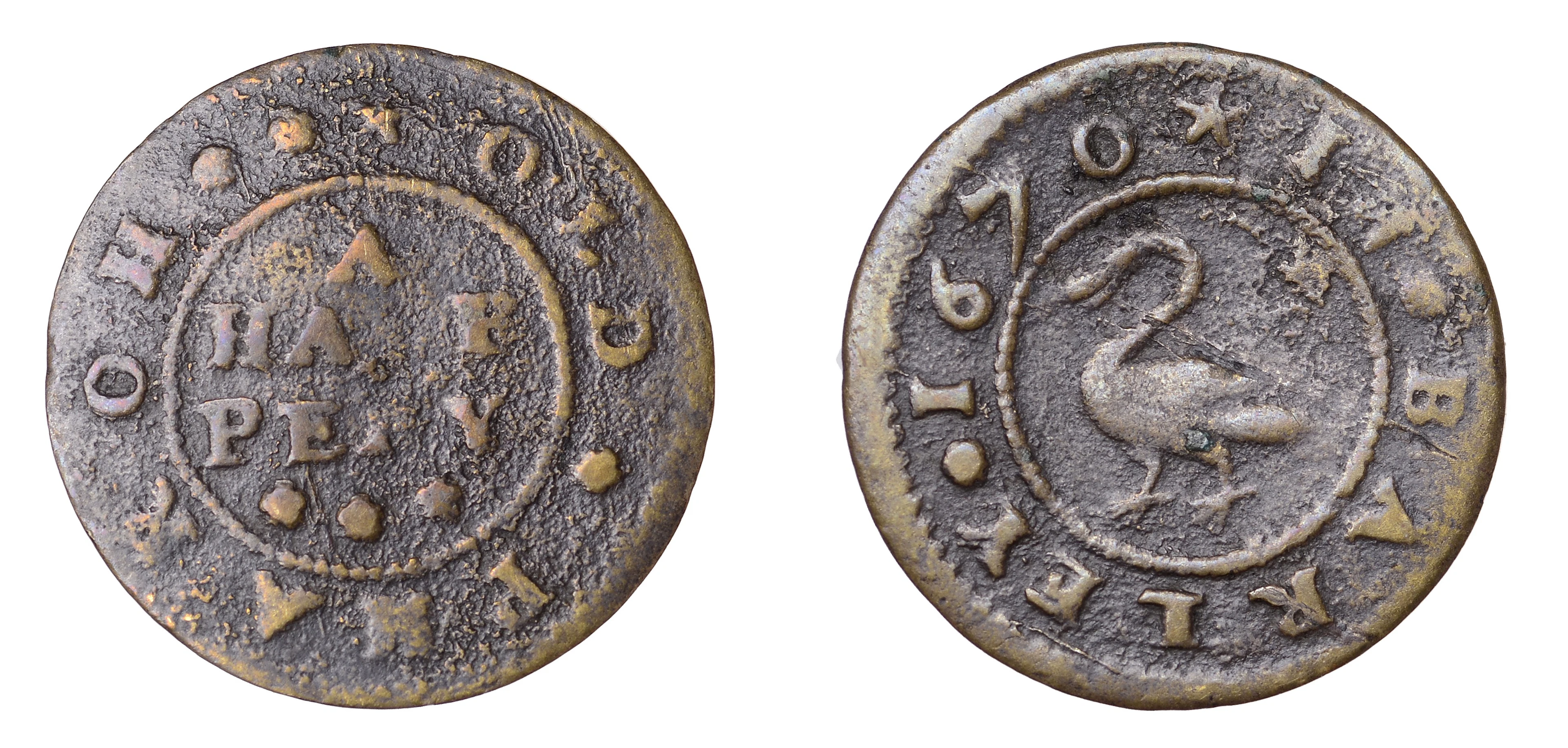HERTFORDSHIRE, Barley, Old Pharoh, Halfpenny, 1670, 1.03g/3h (N 2112;