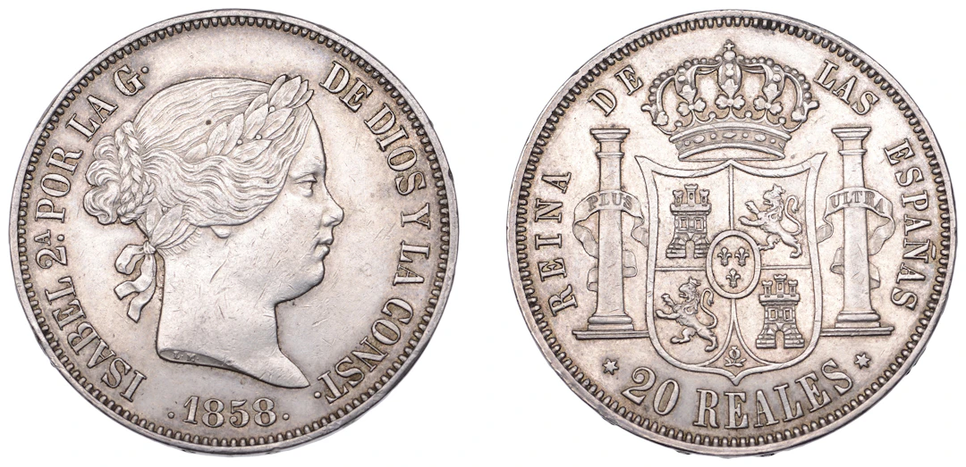 Spain, Isabella II, 20 Reales, 1858, Madrid (Cal. 180; KM 609.2).