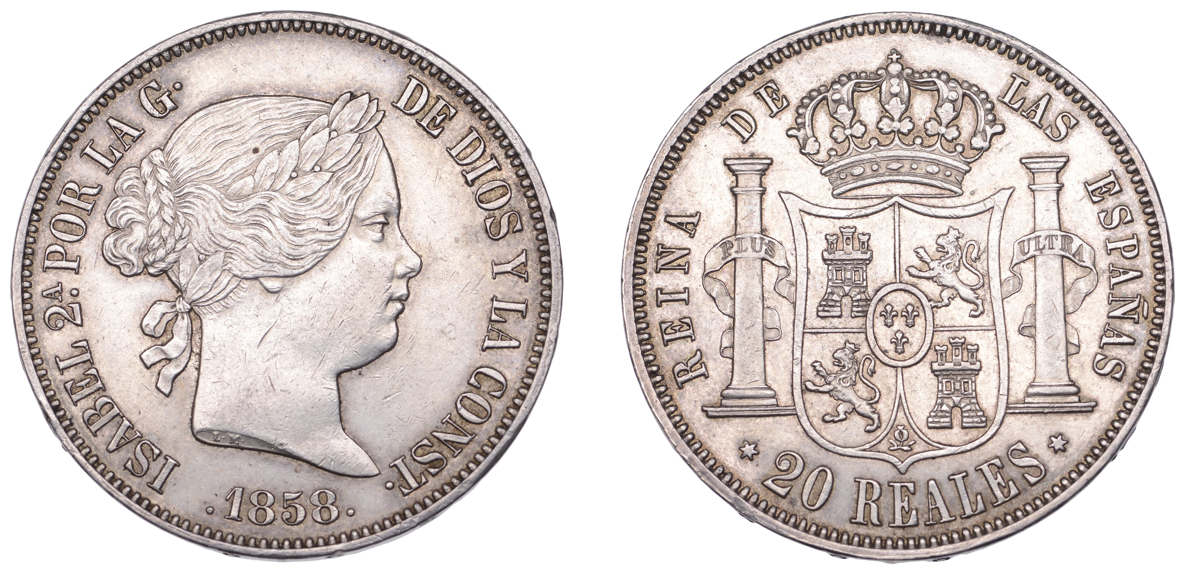 Spain, Isabella II, 20 Reales, 1858, Madrid (Cal. 180; KM 609.2).
