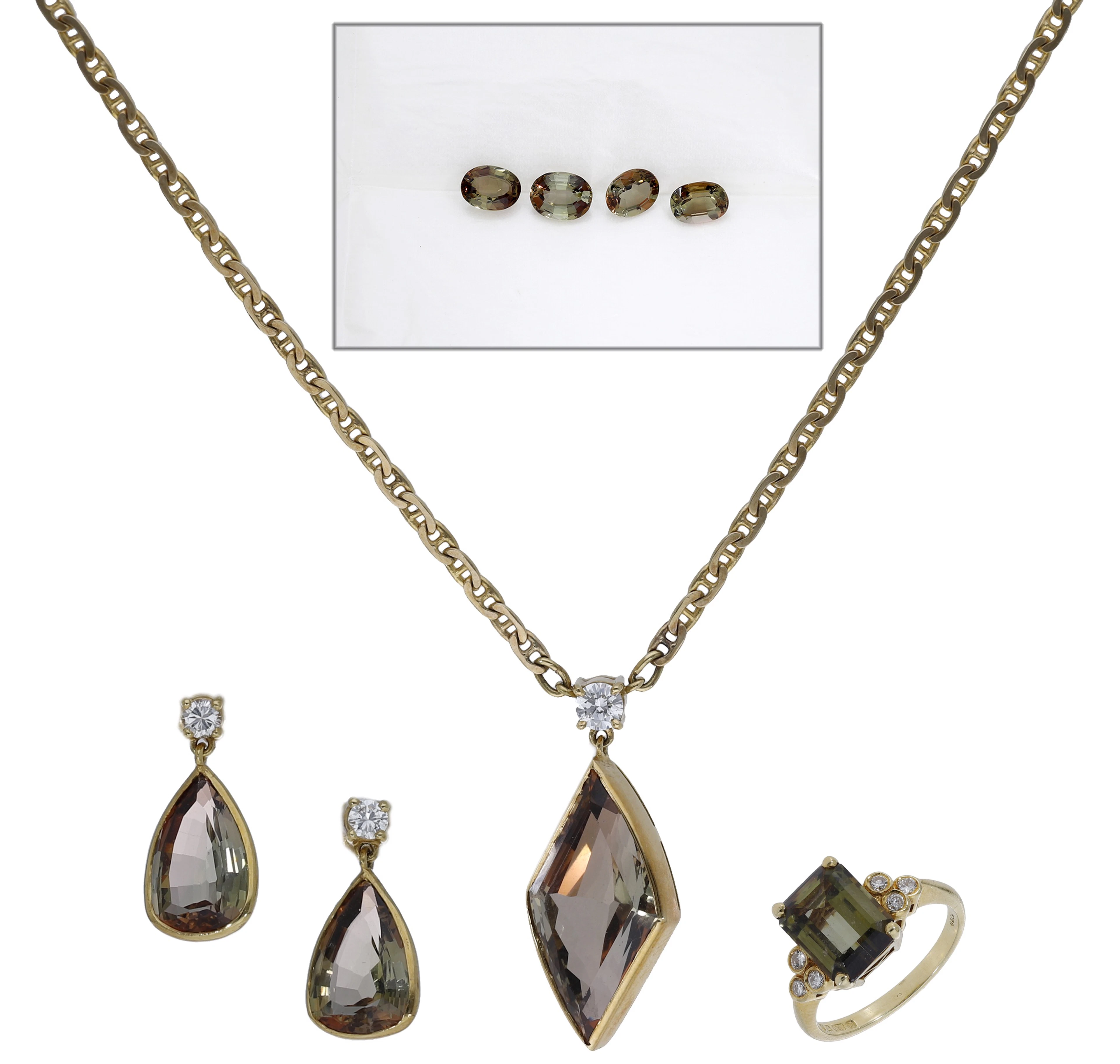 A suite of andalusite jewellery, the ring by Garrard & Co., and set