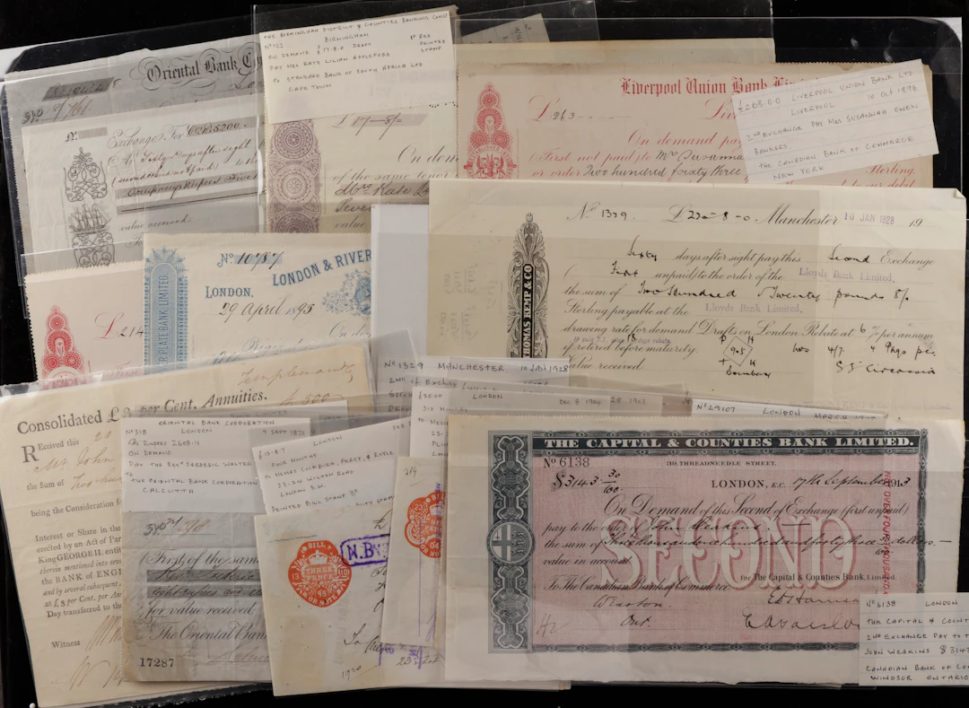 A Group of Bills of Exchange, cheques and sight bills, for private
