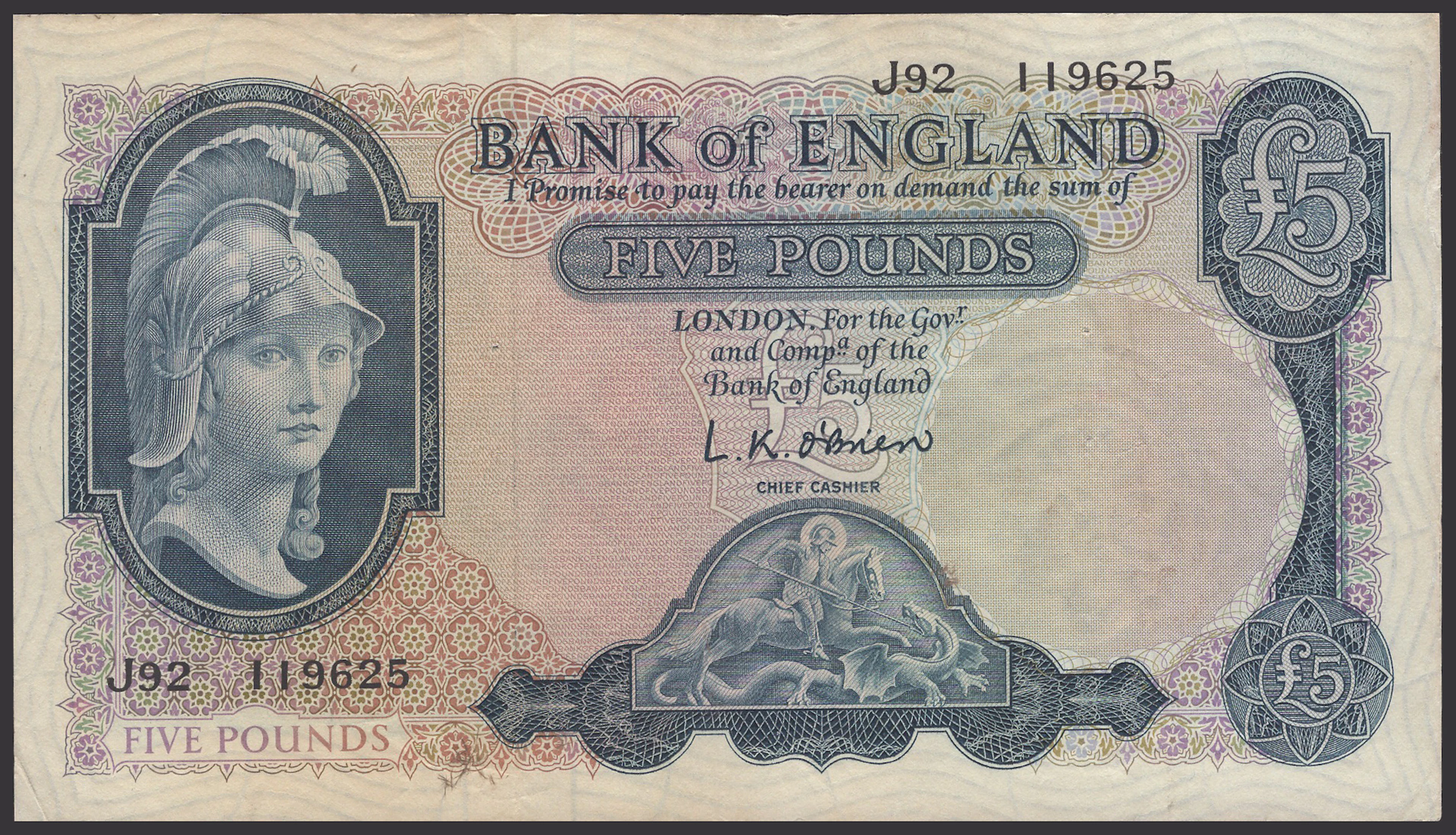 Bank of England, a group comprising O’Brien, £5, 27 February 1957