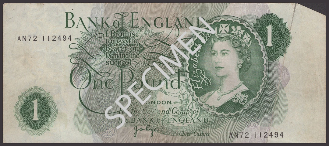 ERROR: Bank of England, John B. Page, £1, 1970, serial number AN72