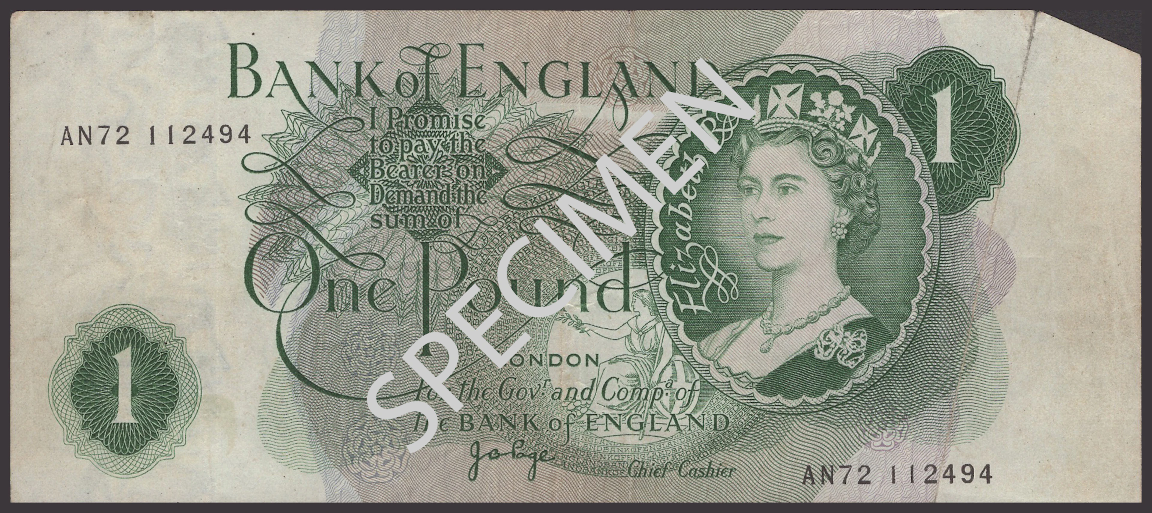 ERROR: Bank of England, John B. Page, £1, 1970, serial number AN72