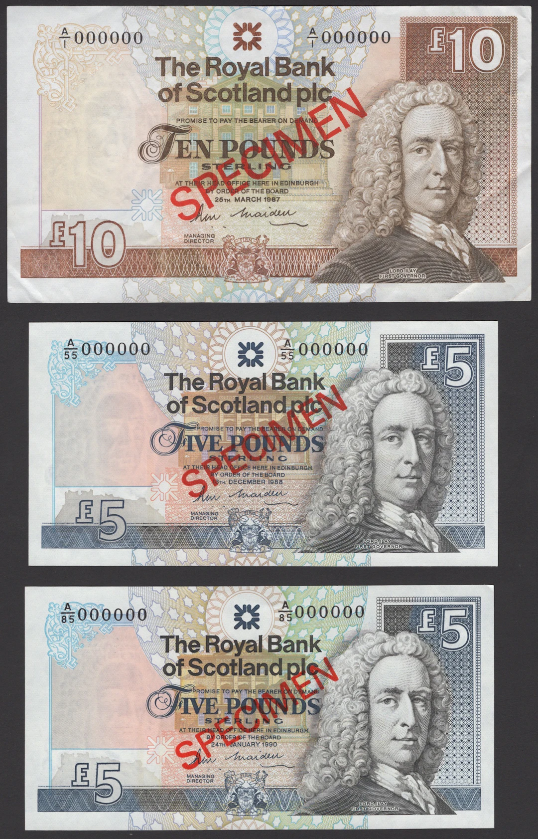 Royal Bank of Scotland PLC, specimen £10, 25 March 1987, serial number