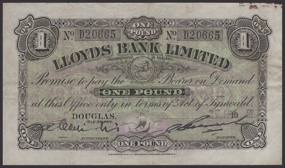 Lloyds Bank Limited, £1, 27 February 1951, serial number D20665, signatures