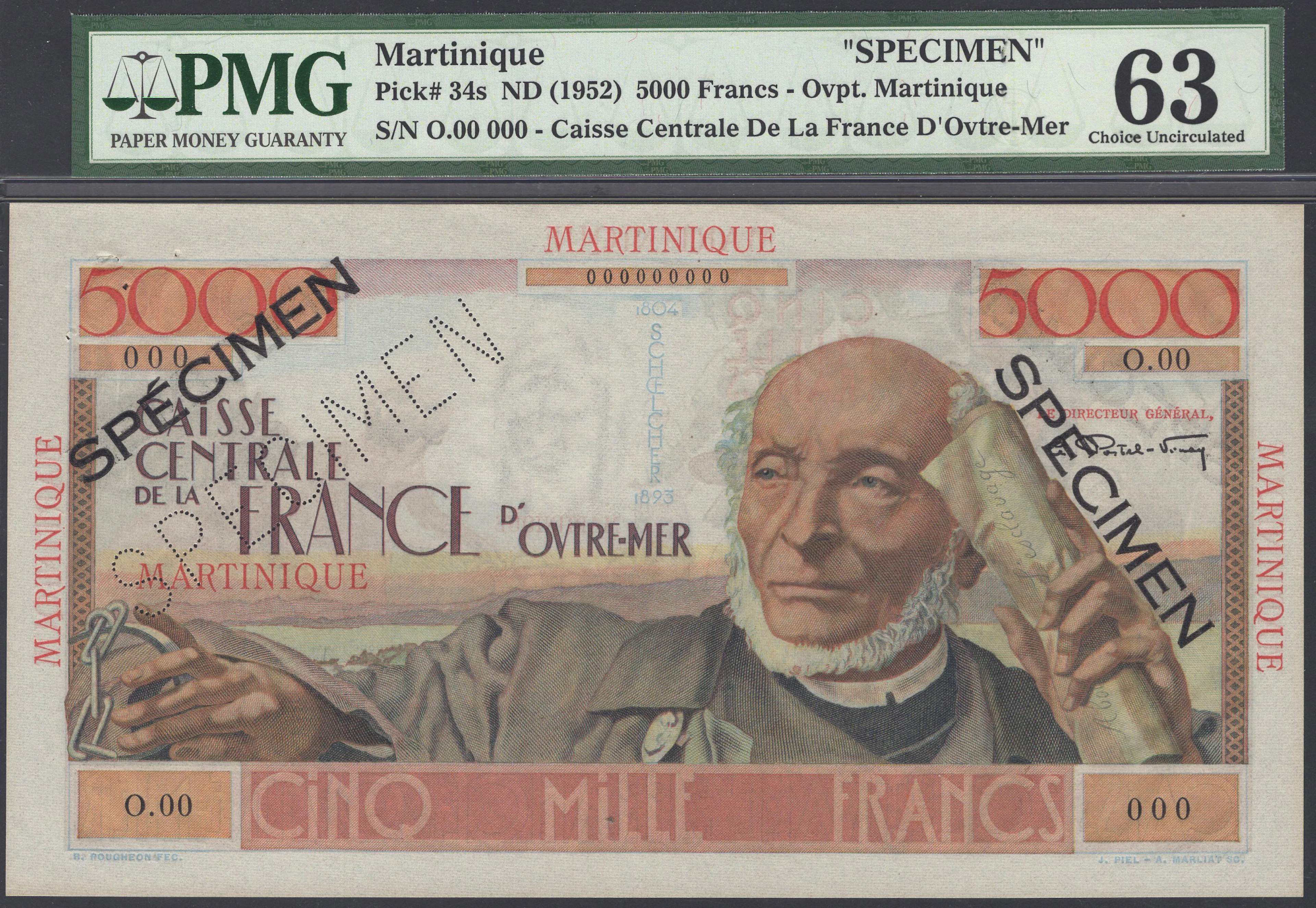 Caisse Centrale de la France d’Outre-Mer, Martinique, specimen 5000