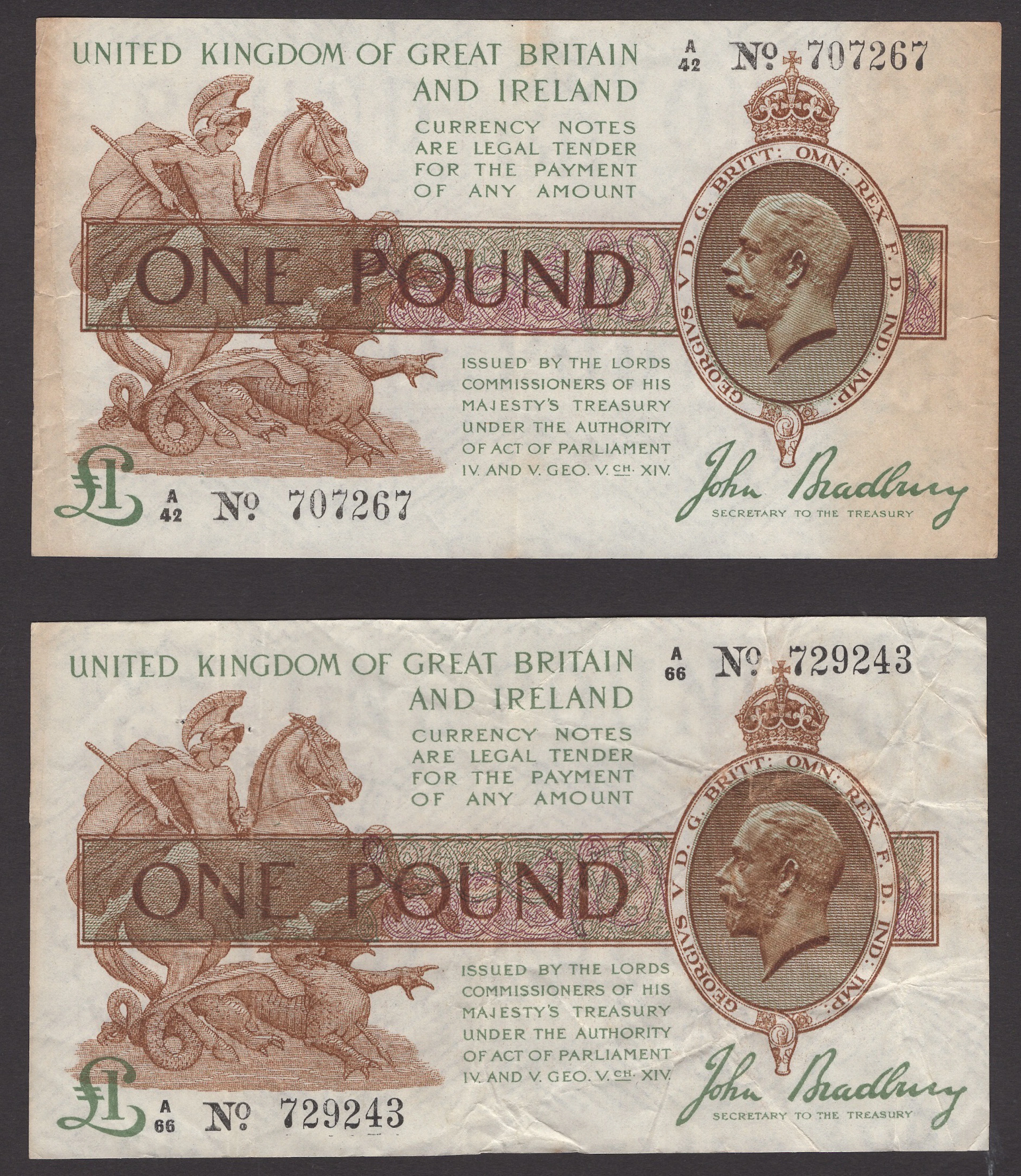 Treasury Series, John Bradbury, £1 (2), 22 January 1917, serial numbers