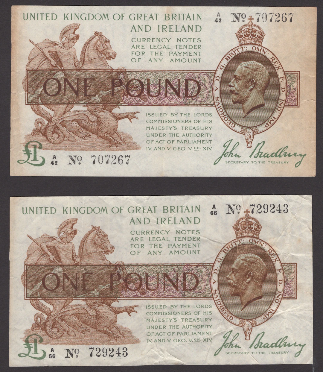 Treasury Series, John Bradbury, £1 (2), 22 January 1917, serial numbers