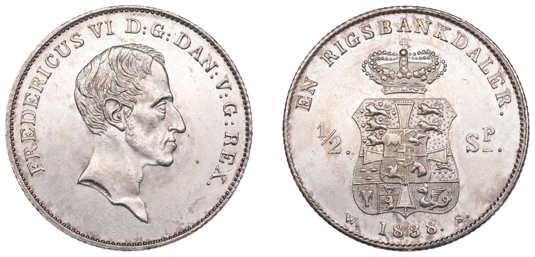 Denmark, Frederik VI, Rigsbankdaler, 1838ws, large head, Copenhagen