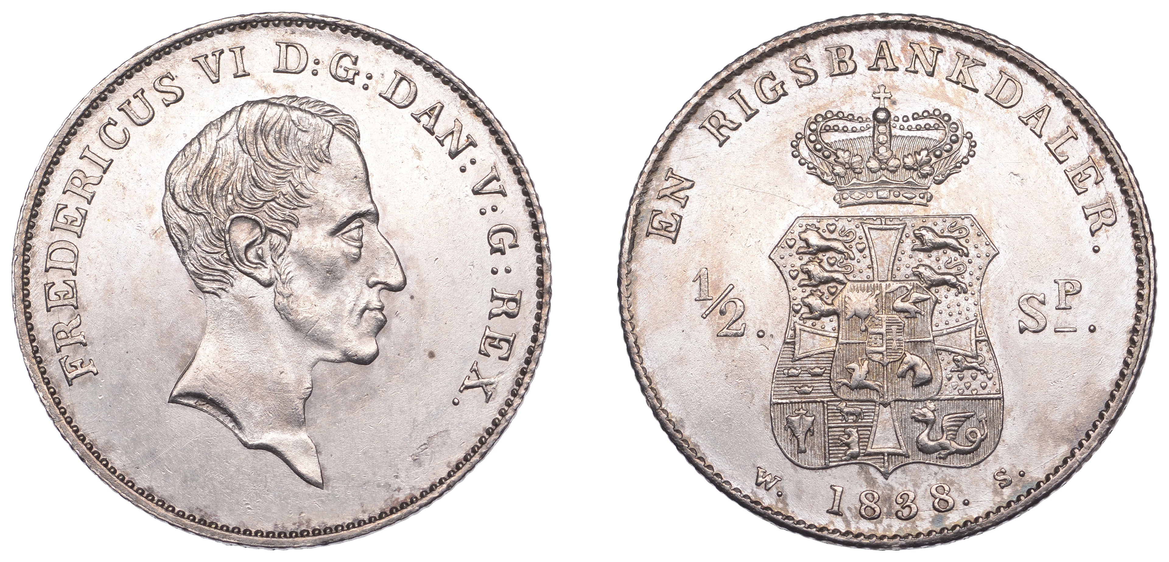 Denmark, Frederik VI, Rigsbankdaler, 1838ws, large head, Copenhagen