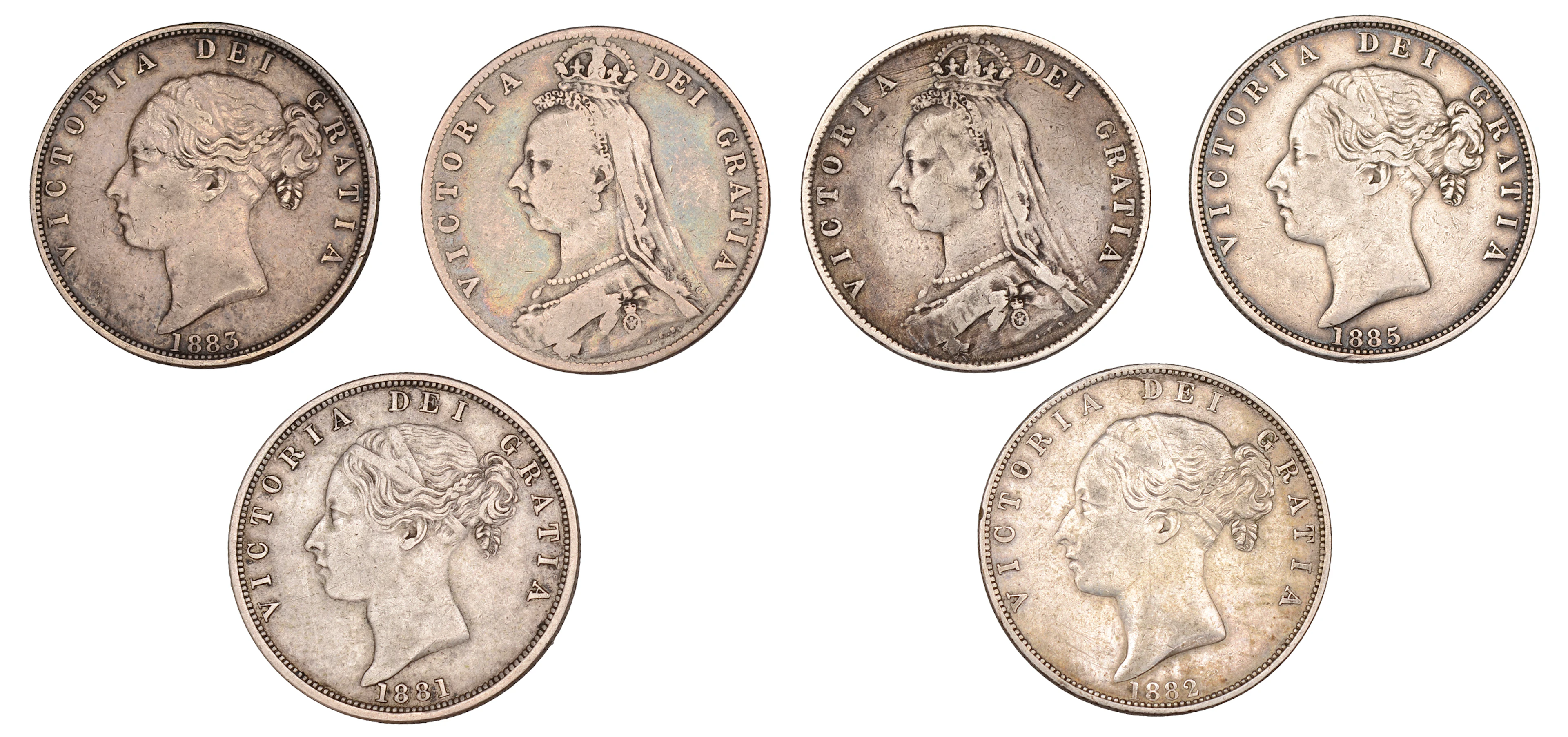 Victoria, Halfcrowns (6), 1881, 1882, 1883, 1885, 1890, 1891 (S 3889