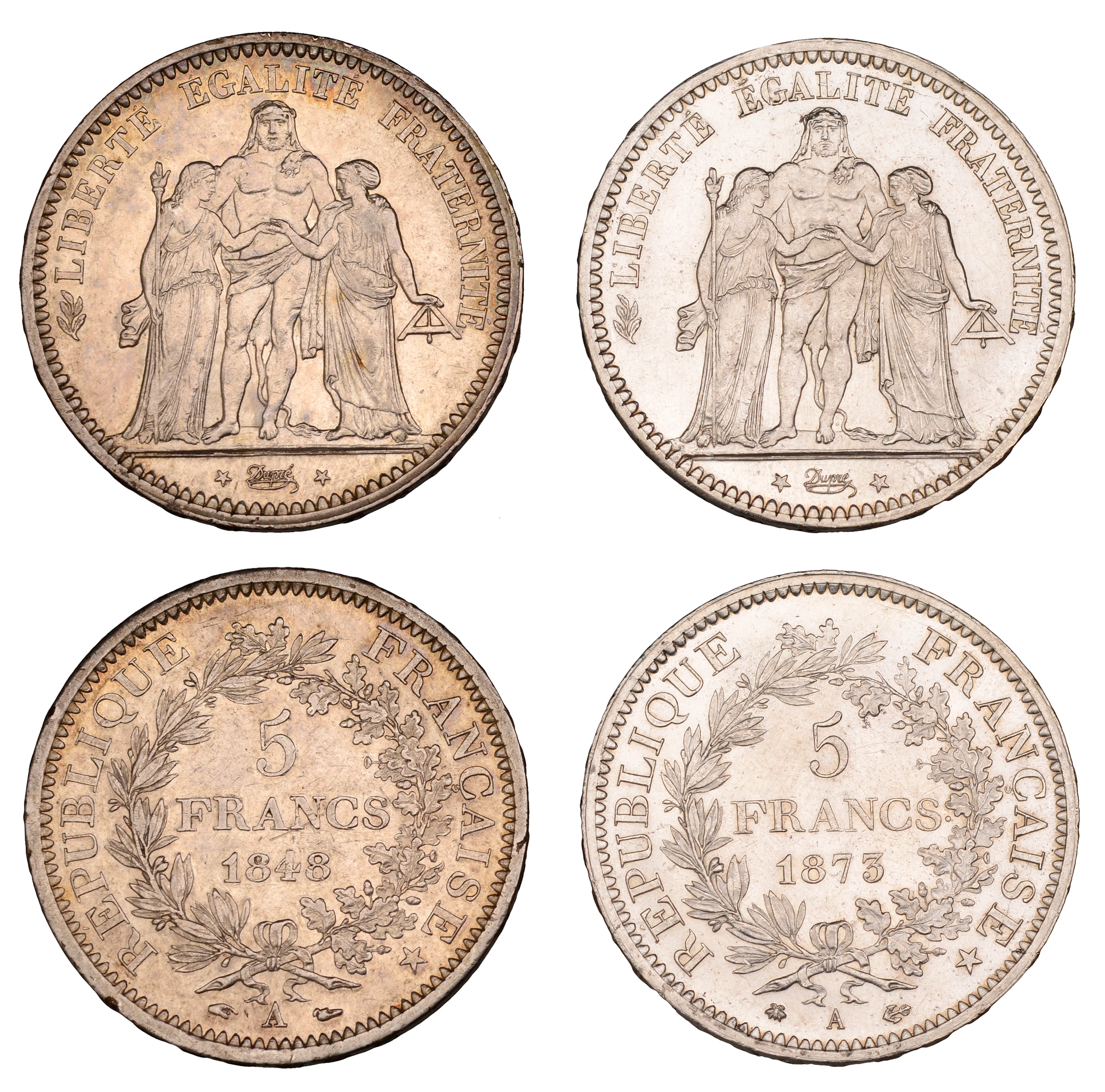France, Second Republic, 5 Francs, 1848a, Paris (KM 756); Third Republic