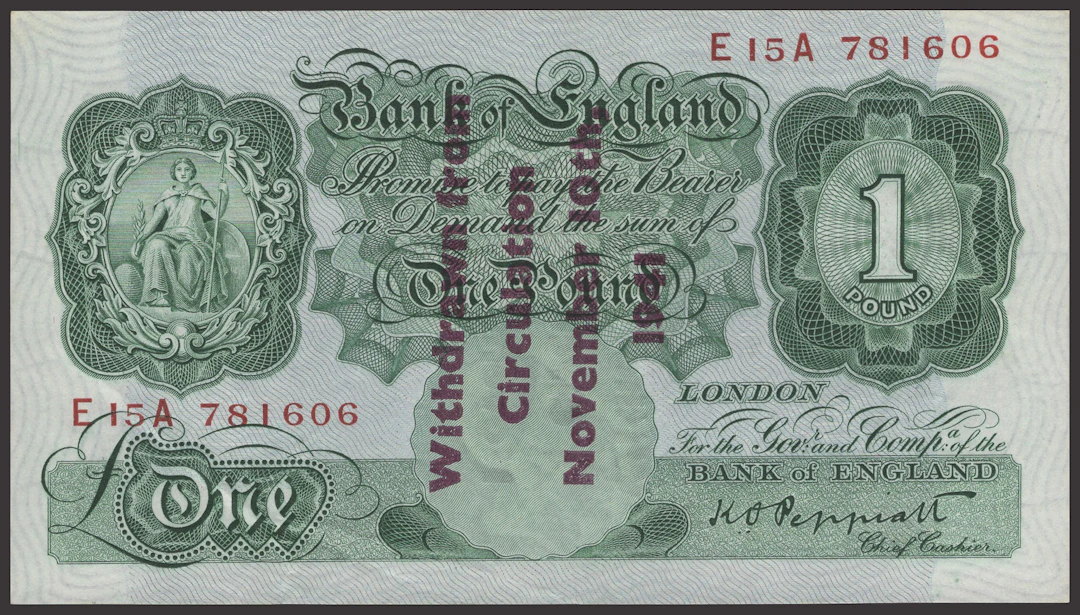 Bank of England, Kenneth O. Peppiatt, Guernsey Overprint, £1, 1941