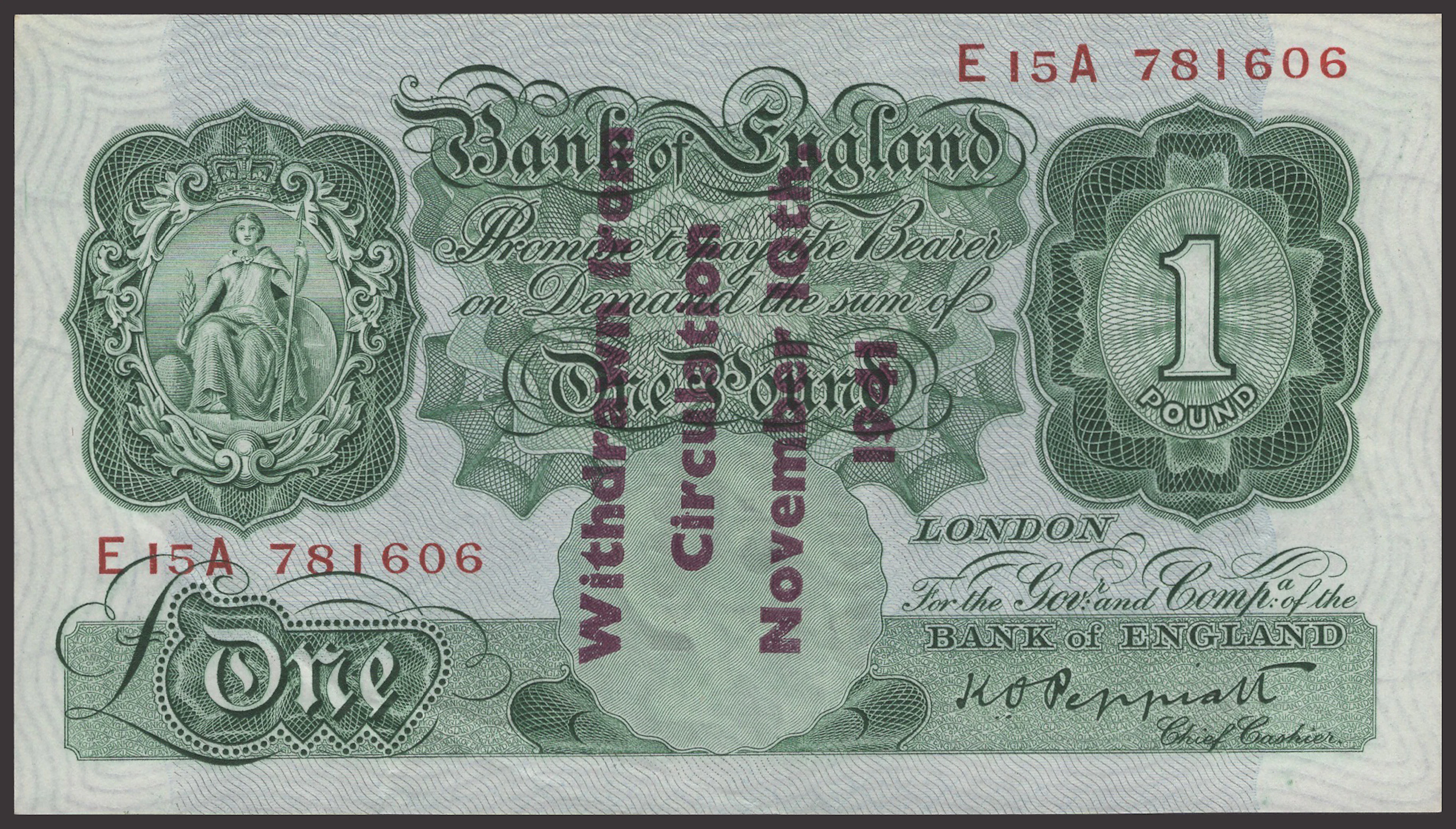 Bank of England, Kenneth O. Peppiatt, Guernsey Overprint, £1, 1941