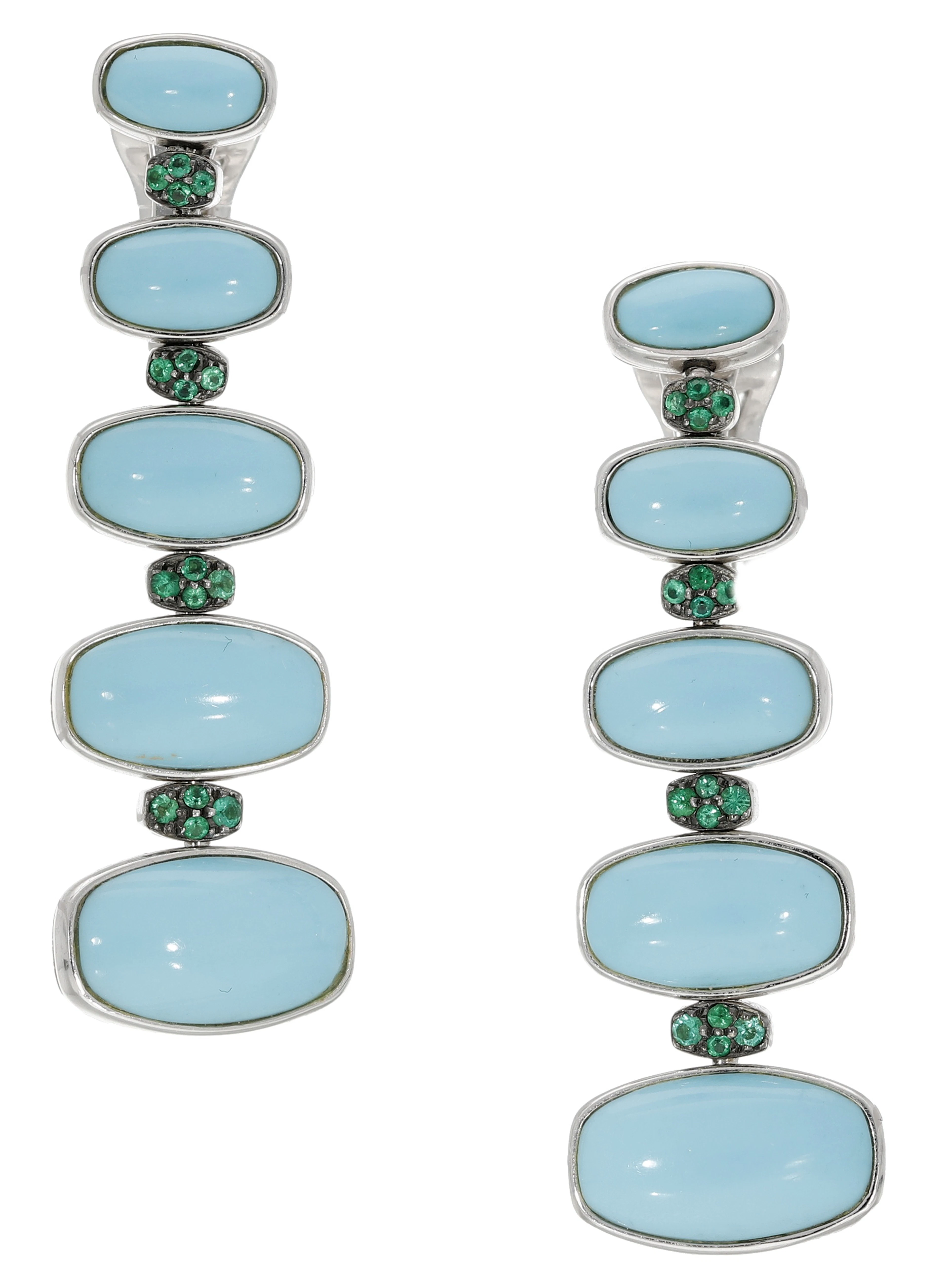 A pair of turquoise and emerald ear pendants by De Grisogono, the