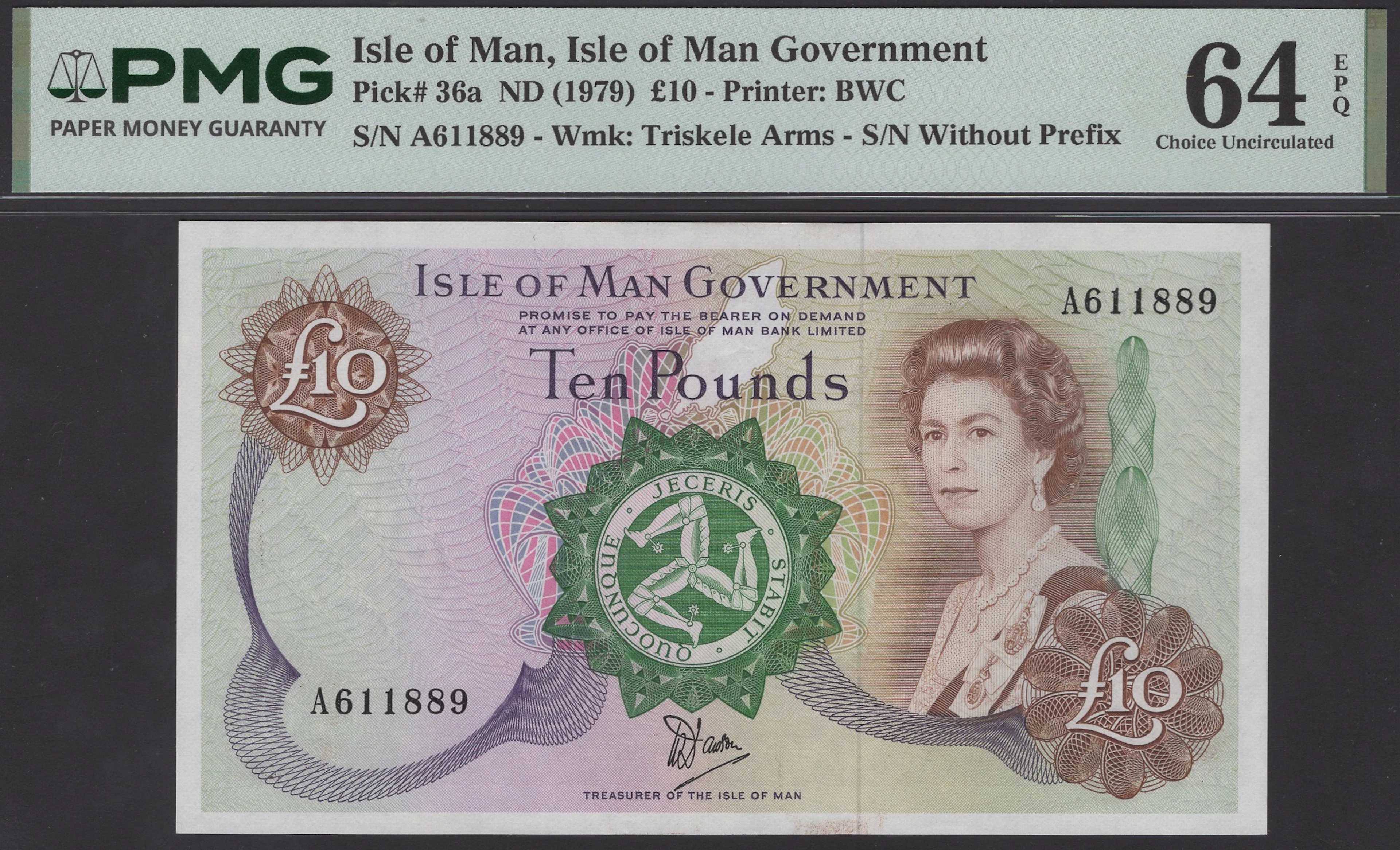 Isle of Man Government, W.Dawson, £10, ND (1988), serial number A611889