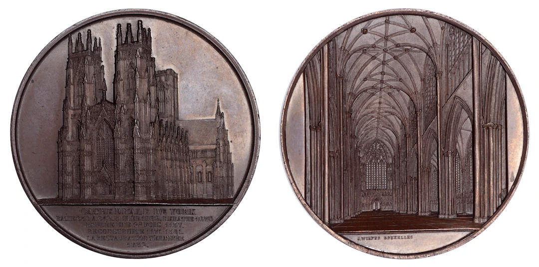 ENGLAND, York Minster, 1856, a copper medal by J. Wiener, three-quarter