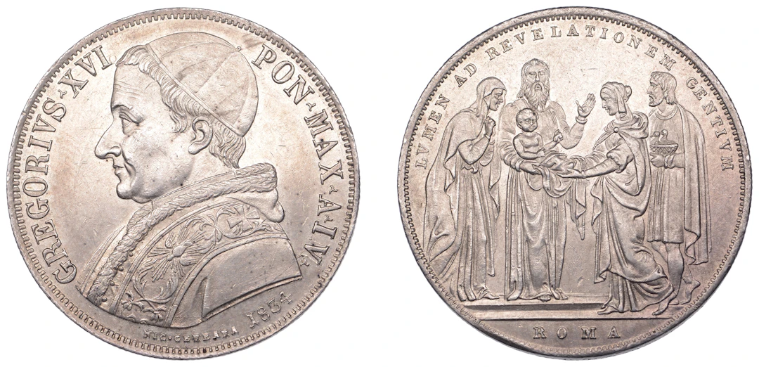 Italy – Papal States, Gregory XVI, Scudo, 1834r (A. IV.), Light and