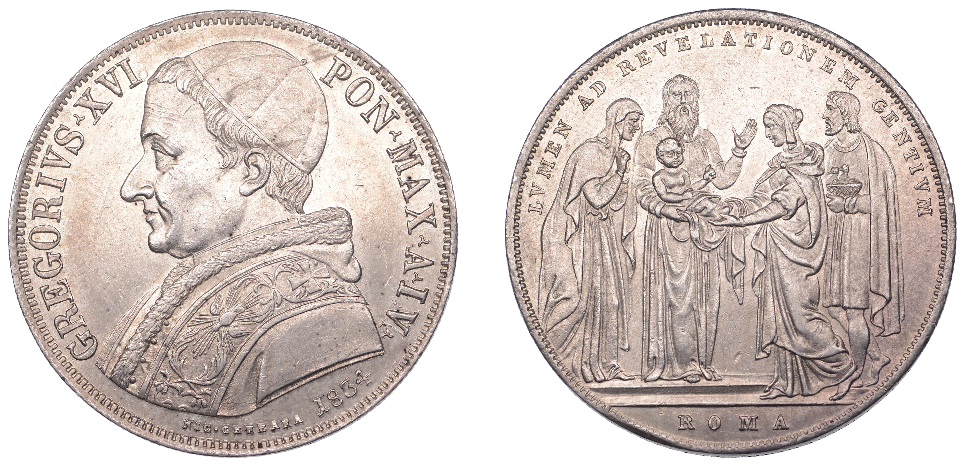 Italy – Papal States, Gregory XVI, Scudo, 1834r (A. IV.), Light and
