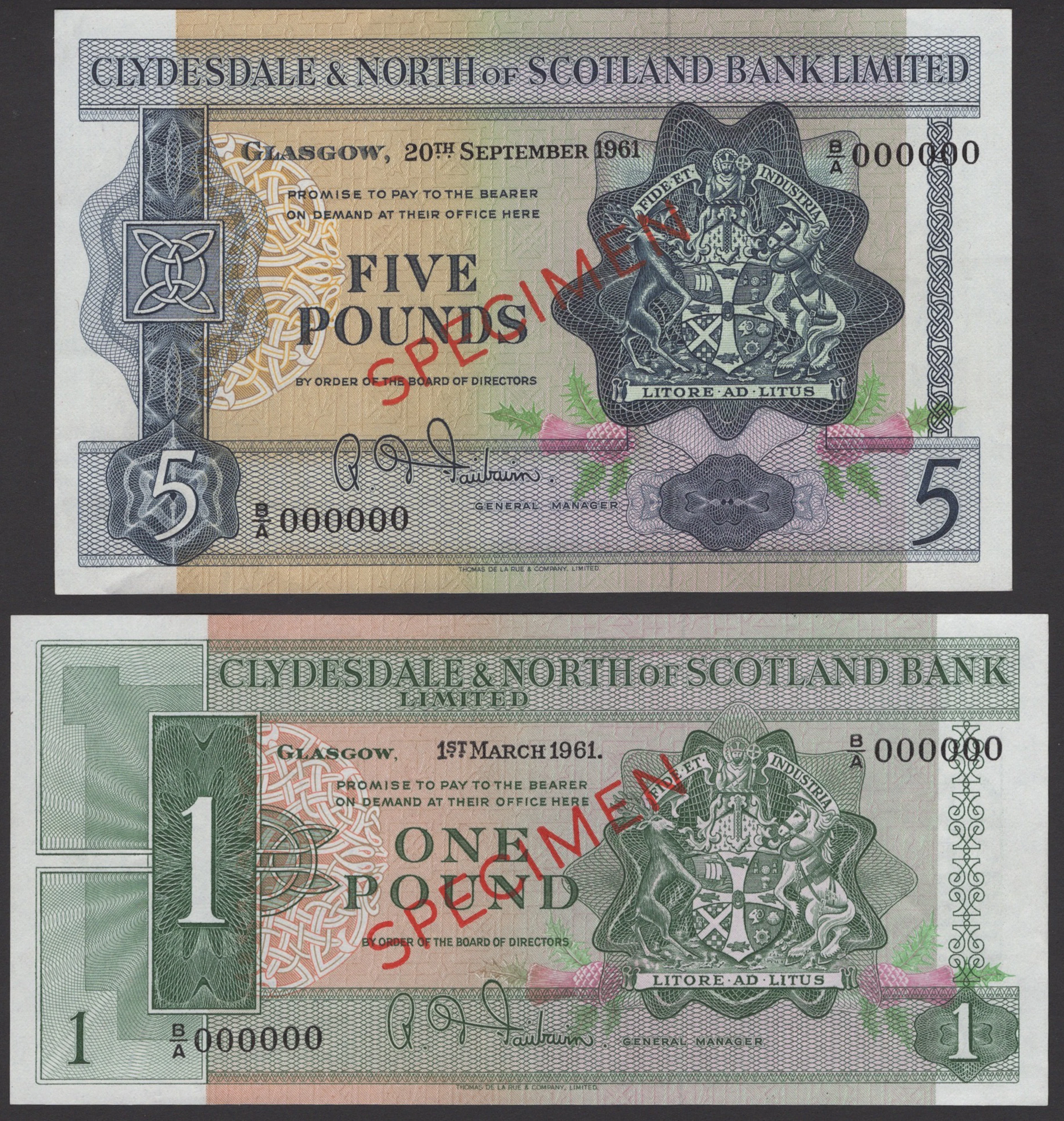 Clydesdale & North of Scotland Bank Limited, specimen £1, 1 March