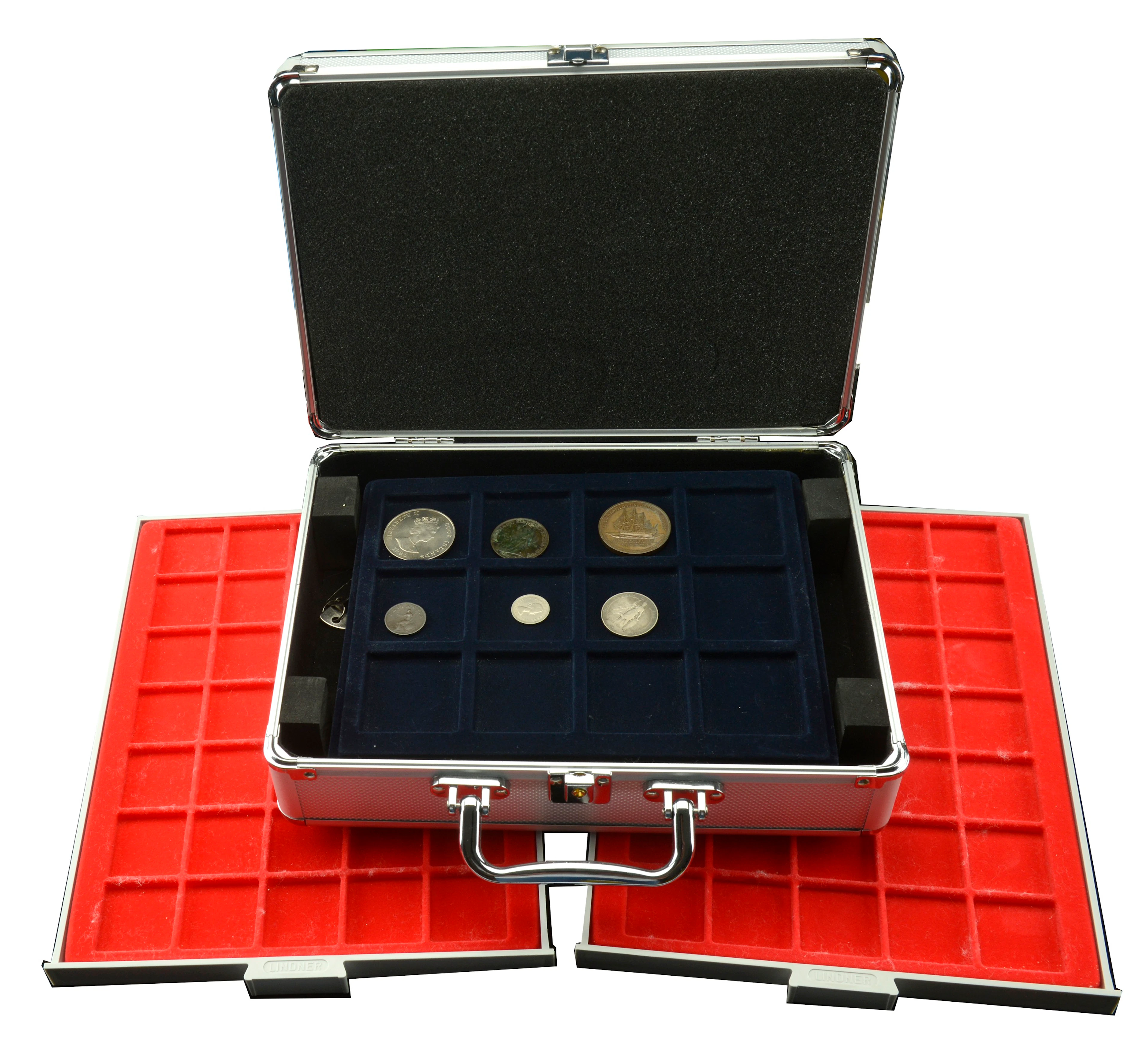 Lighthouse metal coin case, comprising 5 trays, to house a combined