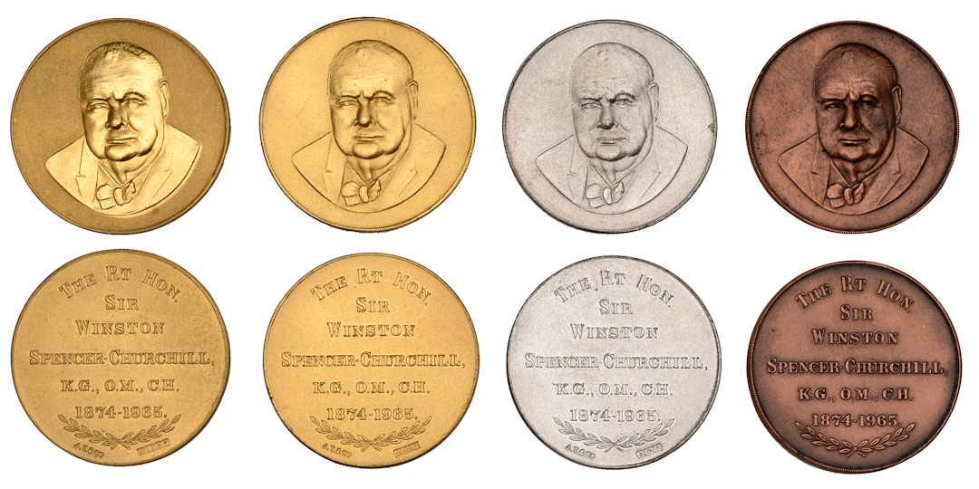 Sir Winston Churchill, set of four medallions, in gold, (22ct wt.