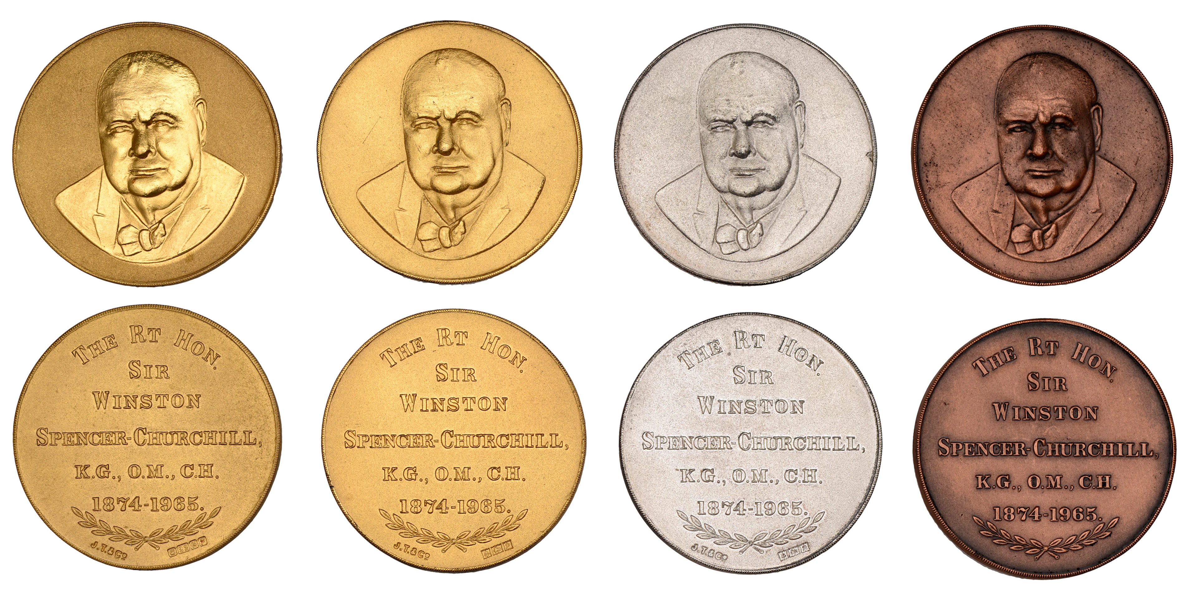 Sir Winston Churchill, set of four medallions, in gold, (22ct wt.