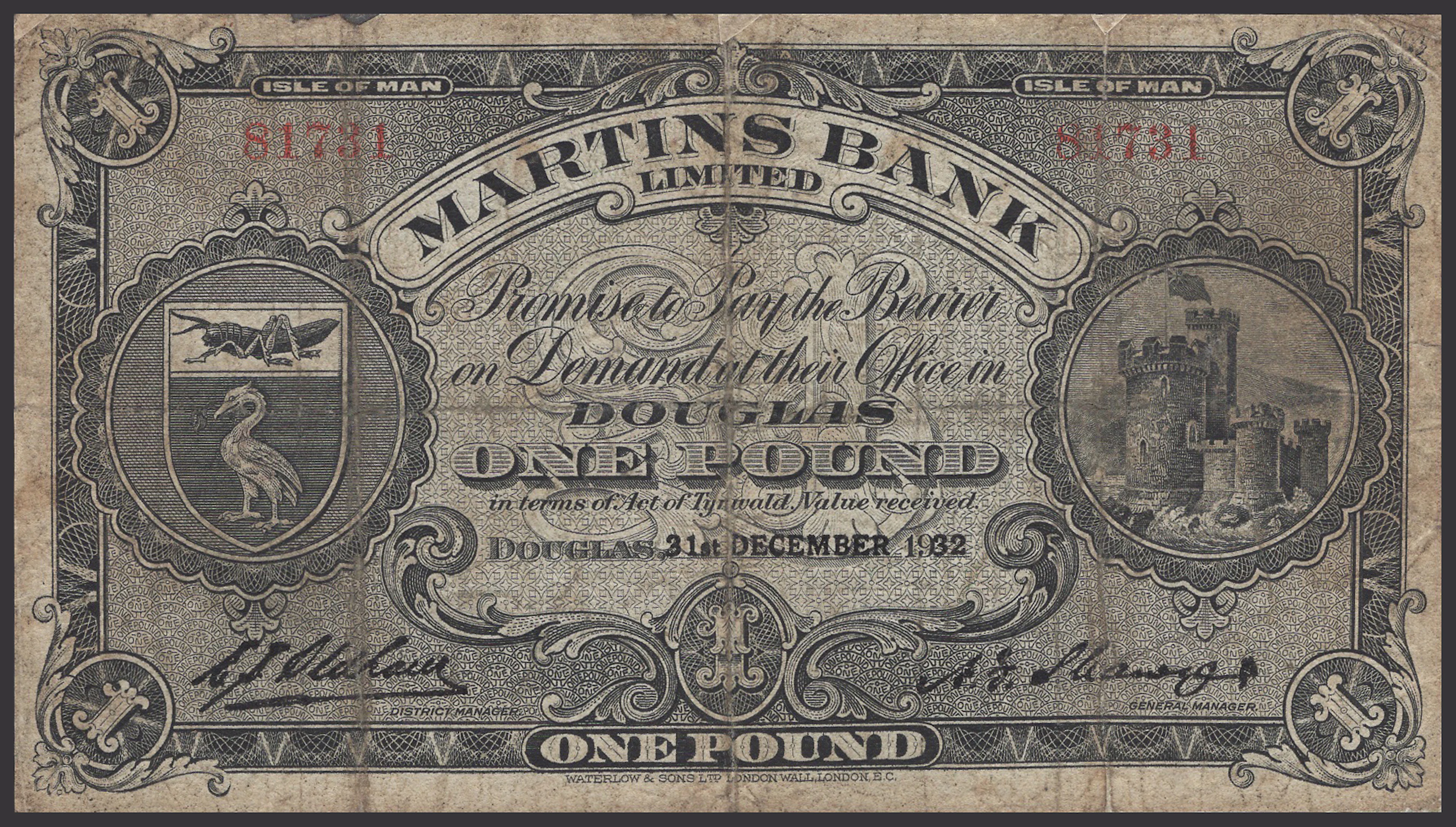 Martins Bank Limited, £1, 31st December 1932, red serial number 81731