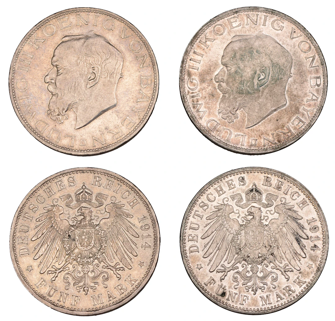 Germany, Bavaria, Ludwig III, 5 Mark (2), both 1914d, Munich (Dav.