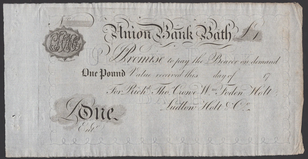 Union Bank, Bath, for Richd Thos Crowe, Wm Foden Holt, Ludlow Holt
