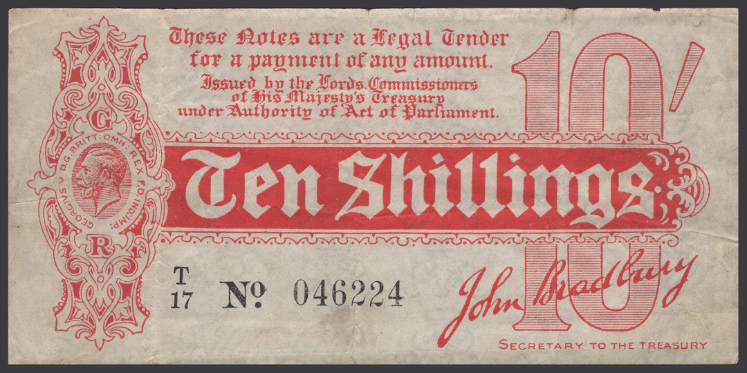 Treasury Series, John Bradbury, 10 Shillings, 14 August 1914, serial