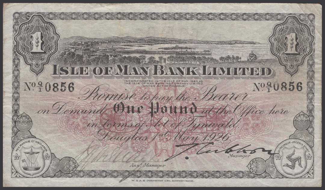 Isle of Man Bank Limited, £1, 1 May 1926, serial number Q/1 0856 Quayle