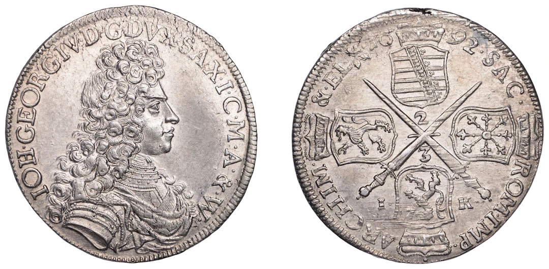 Germany, Saxony, Johann Georg IV, Two-Thirds Thaler, 1692ik, Dresden