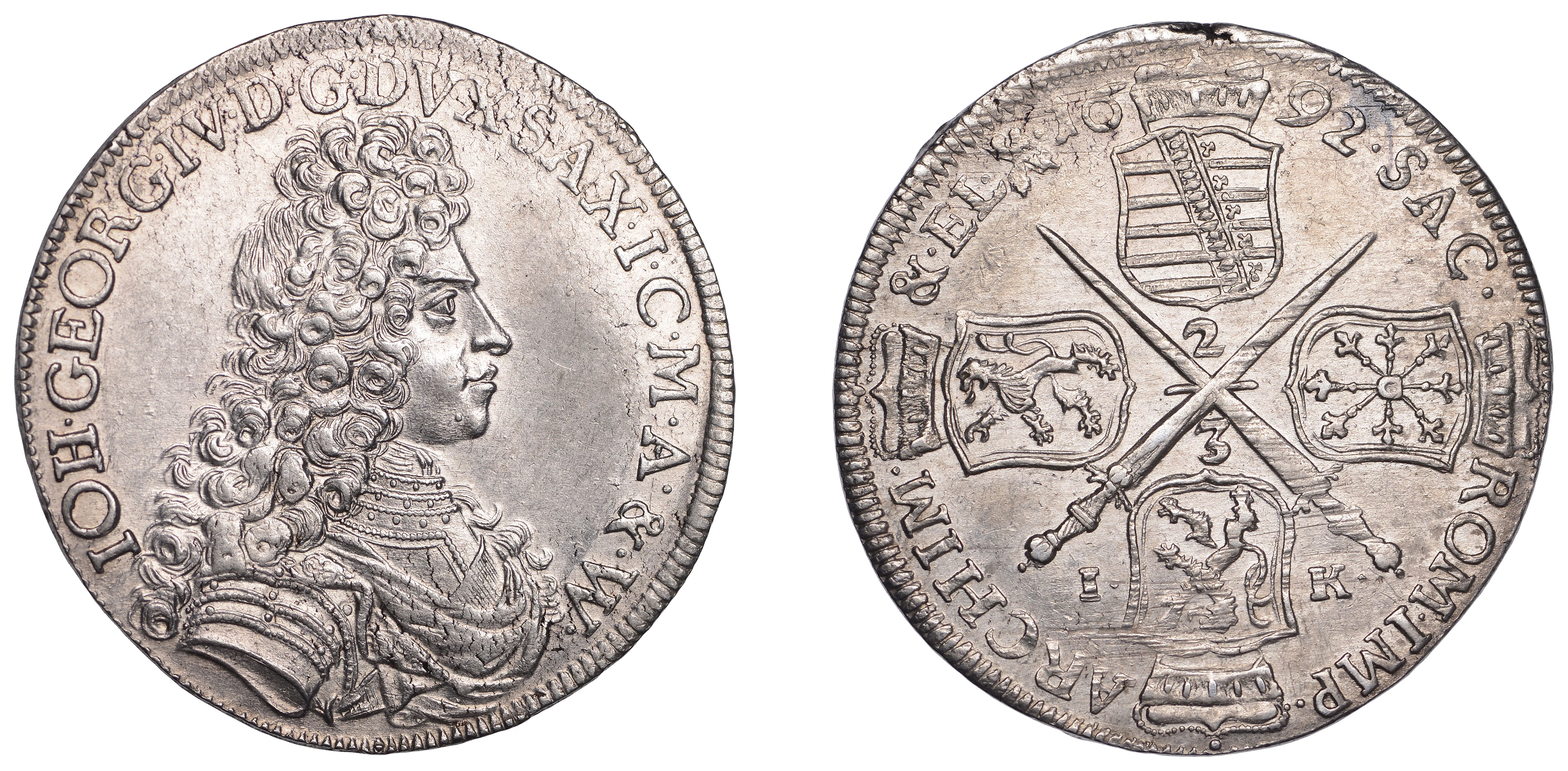 Germany, Saxony, Johann Georg IV, Two-Thirds Thaler, 1692ik, Dresden