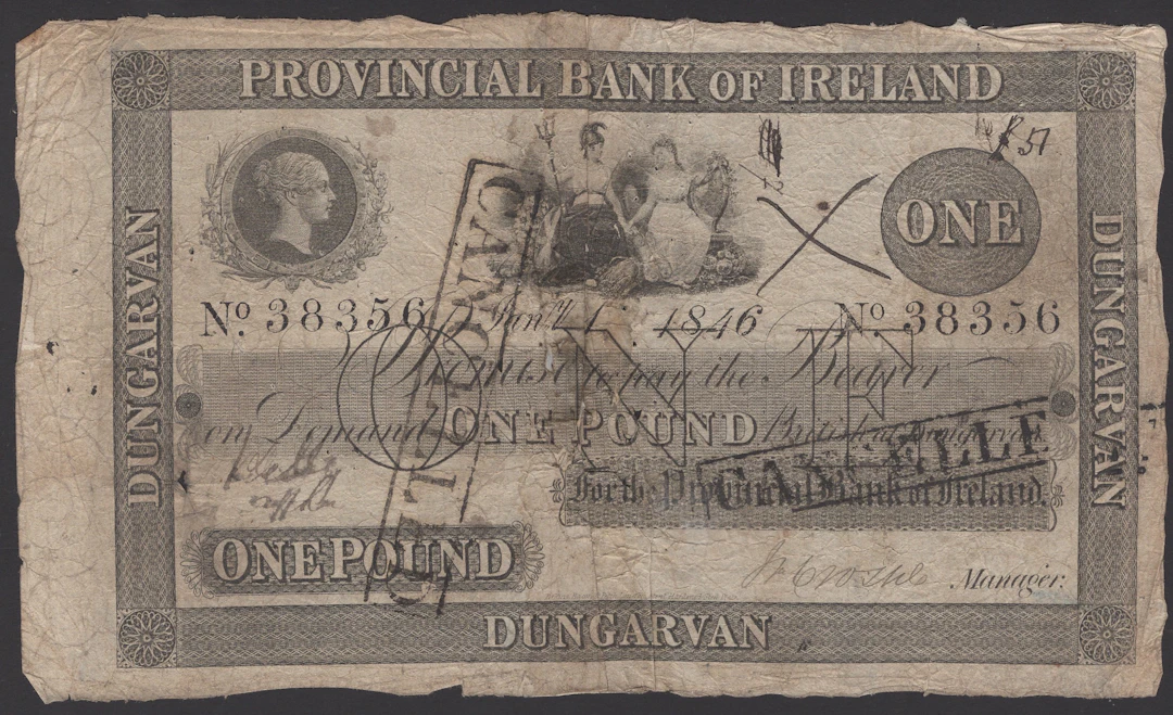 Provincial Bank of Ireland, £1, 1 January 1846, serial number 38356