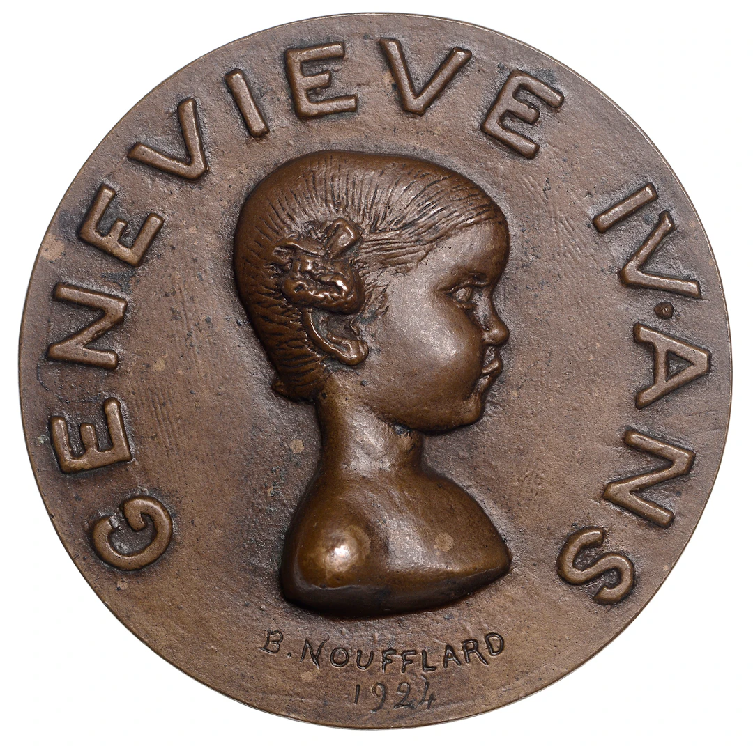 FRANCE, Geneviève, 1924, a uniface cast bronze medal by Berthe Noufflard