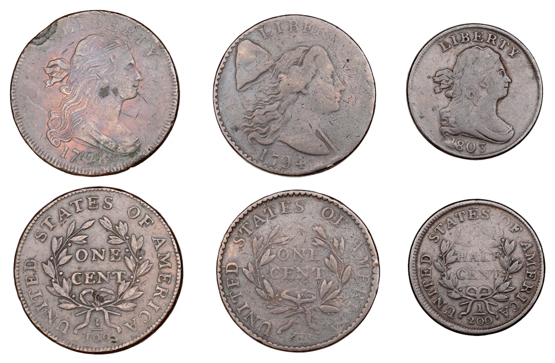 United States of America, Cent (2), 1794, 1798, Half-Cent, 1803 (KM