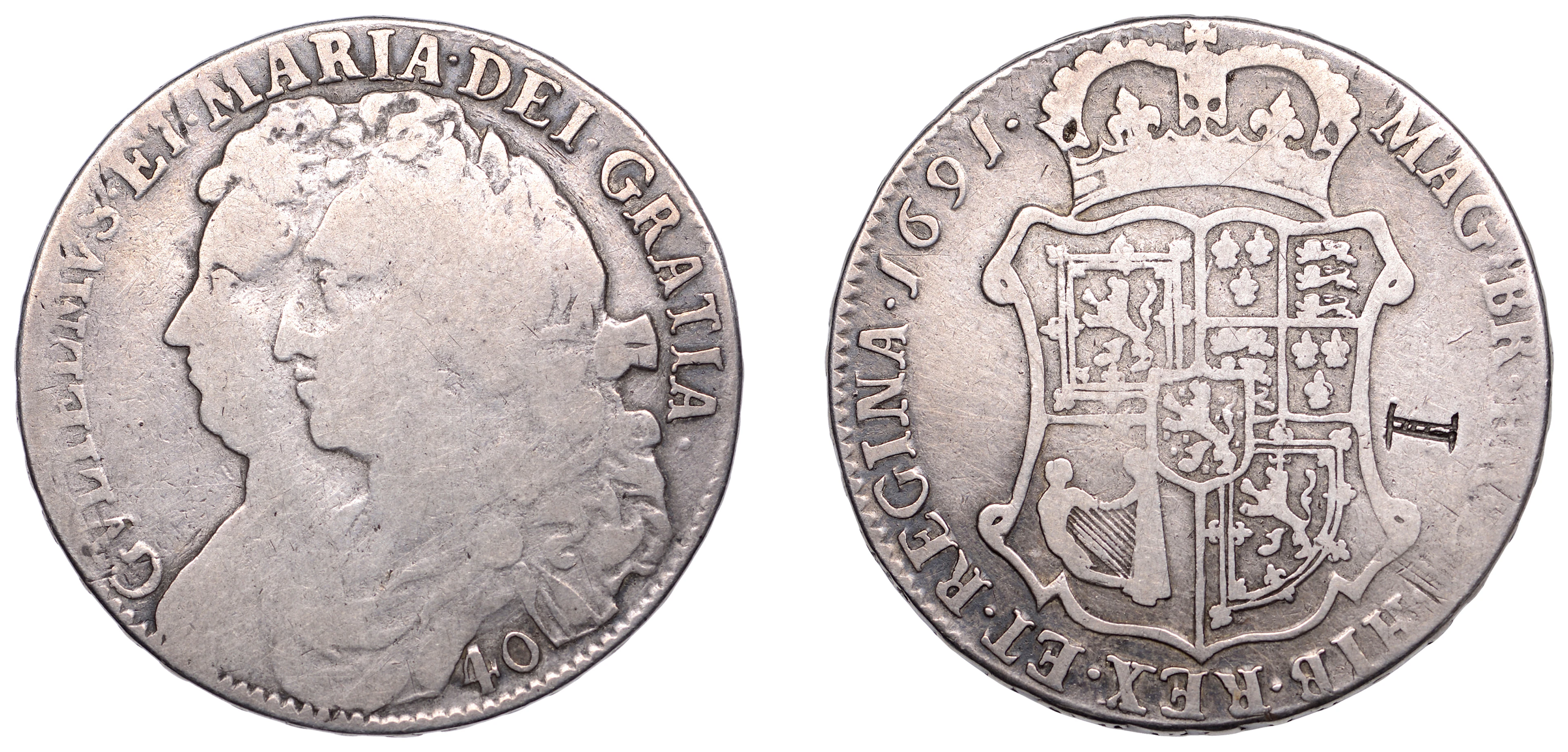 Scotland, William and Mary, Forty Shillings, 1691, edge tertio, 18.01g/12h