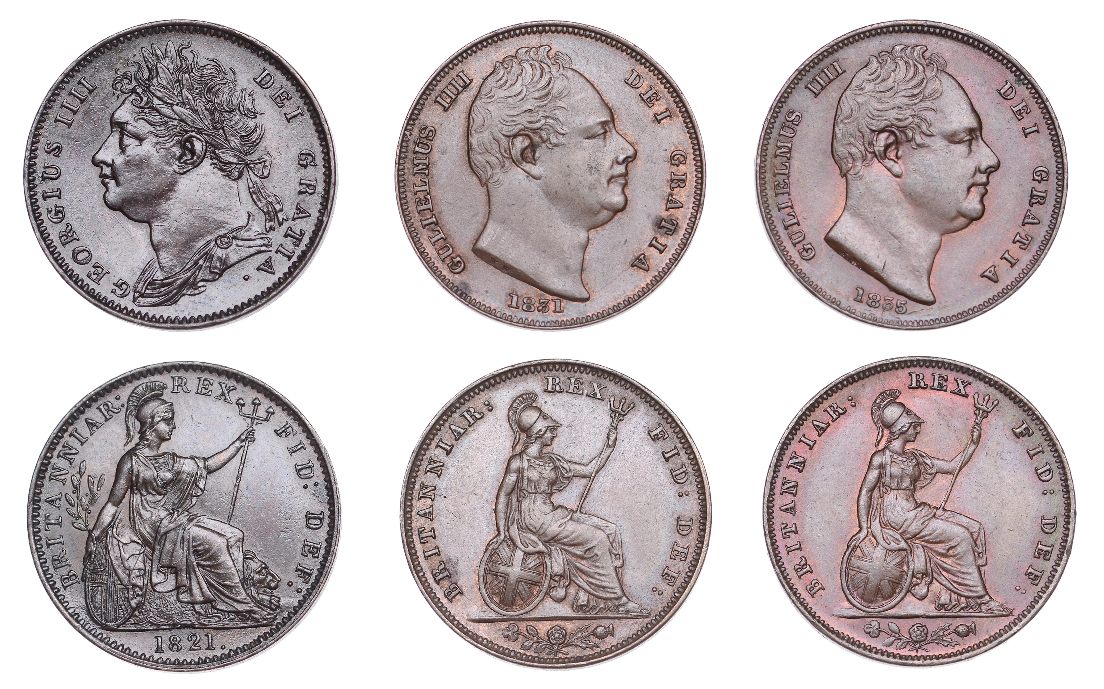 George IV, Farthing, 1821 (S 3822); William IV, Farthings (2), 1831