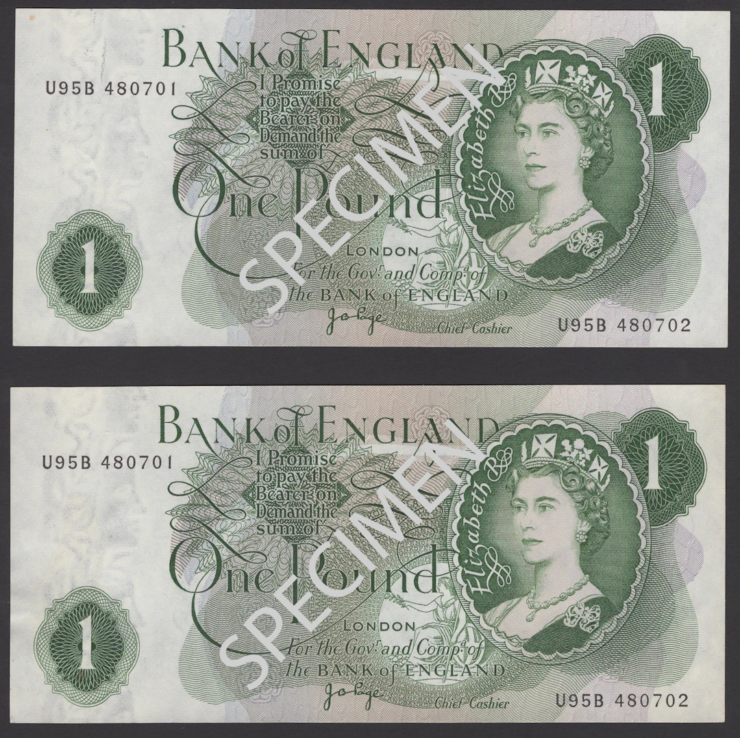 ERROR: Bank of England, John B. Page, £1 (2), 1970, with matching