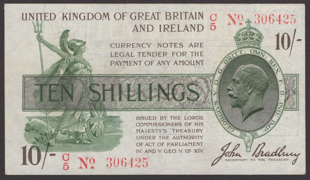 Treasury Series, John Bradbury, 10 Shillings, 16 December 1918, serial