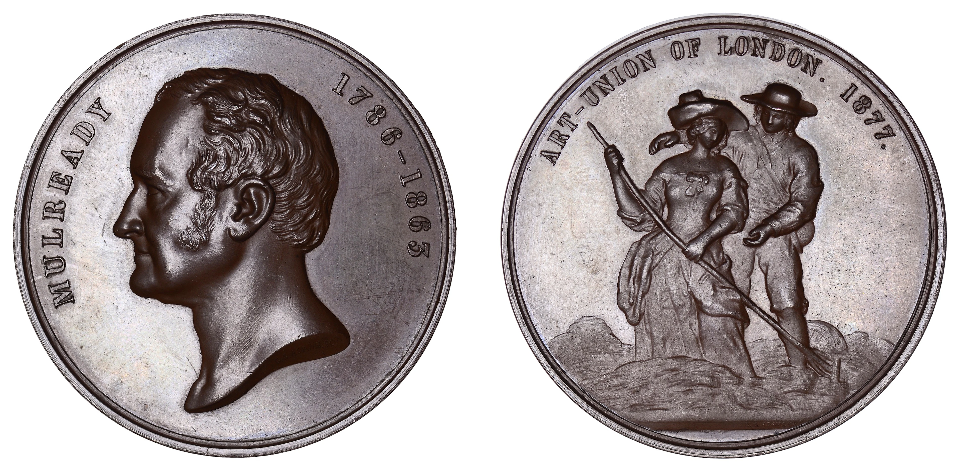 ENGLAND, William Mulready, 1877, a bronze medal by G.G. Adams for