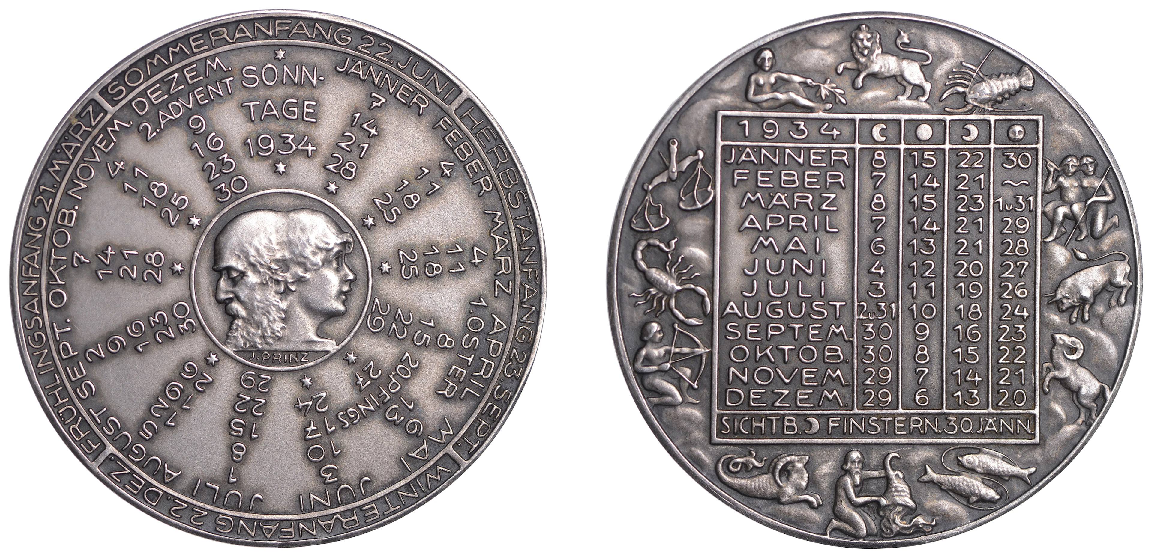 AUSTRIA, Kalendermedaille 1934 [Calendar Medal], a silver medal by
