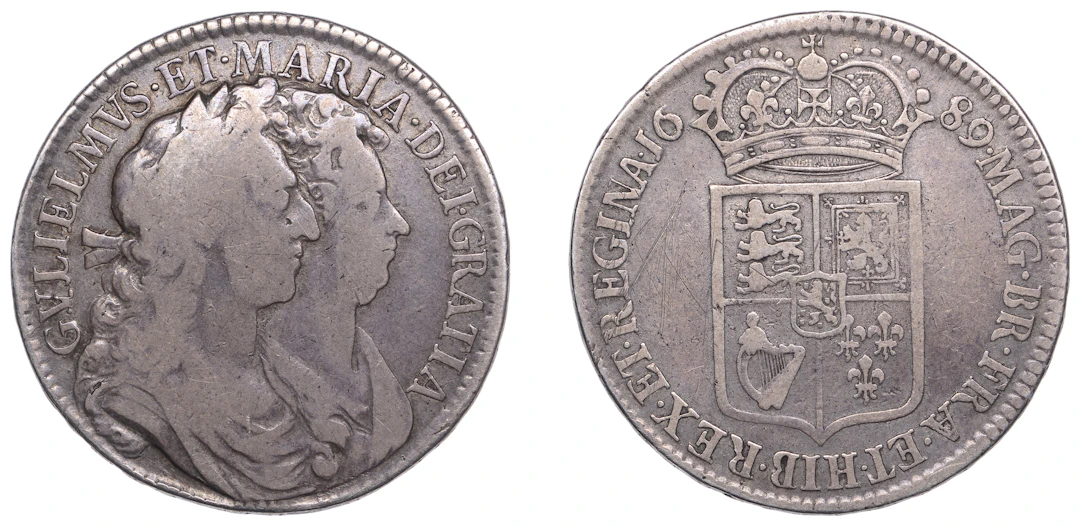 William and Mary (1688-1694), Halfcrown, 1689, first shield, caul