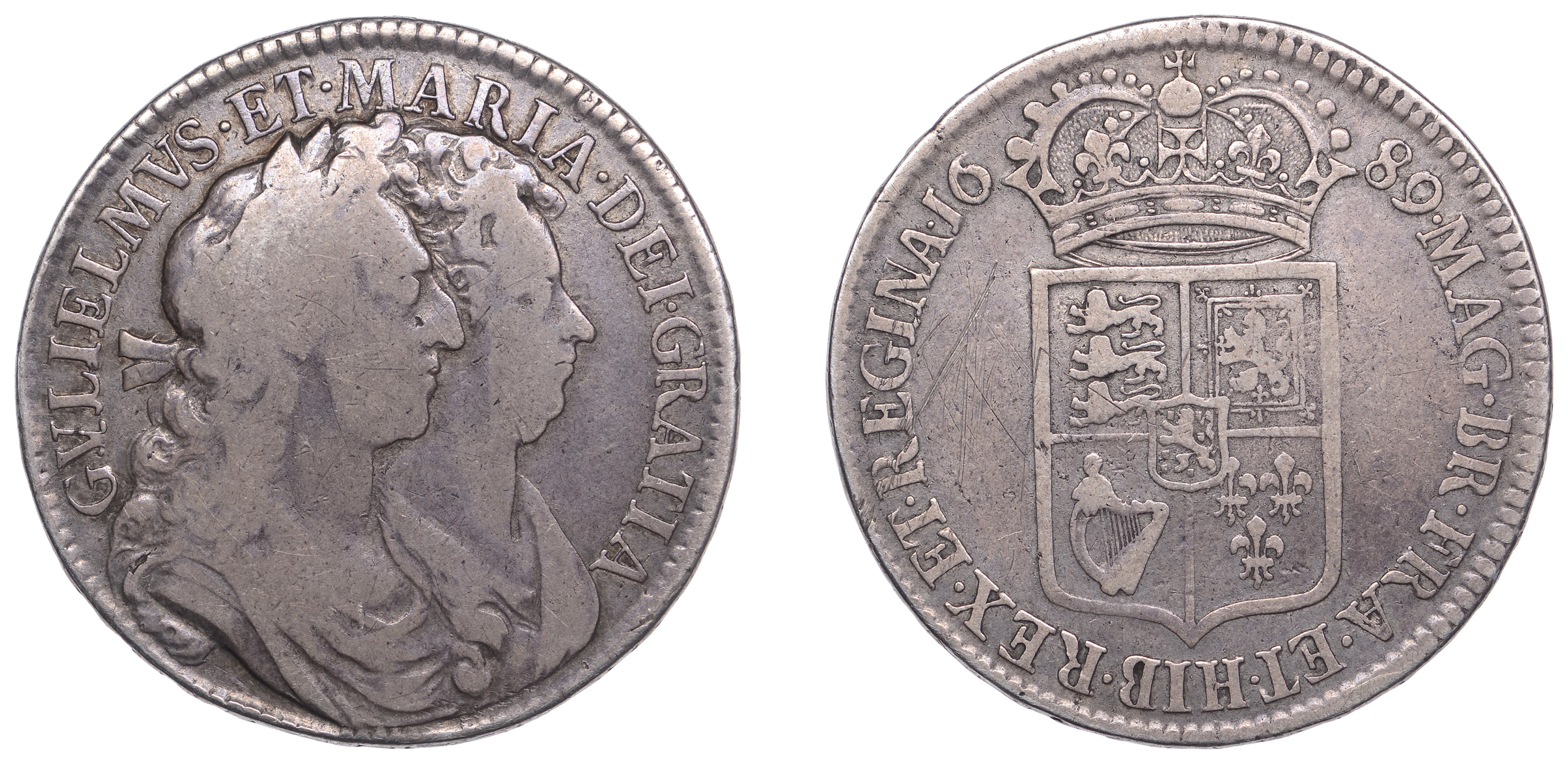 William and Mary (1688-1694), Halfcrown, 1689, first shield, caul