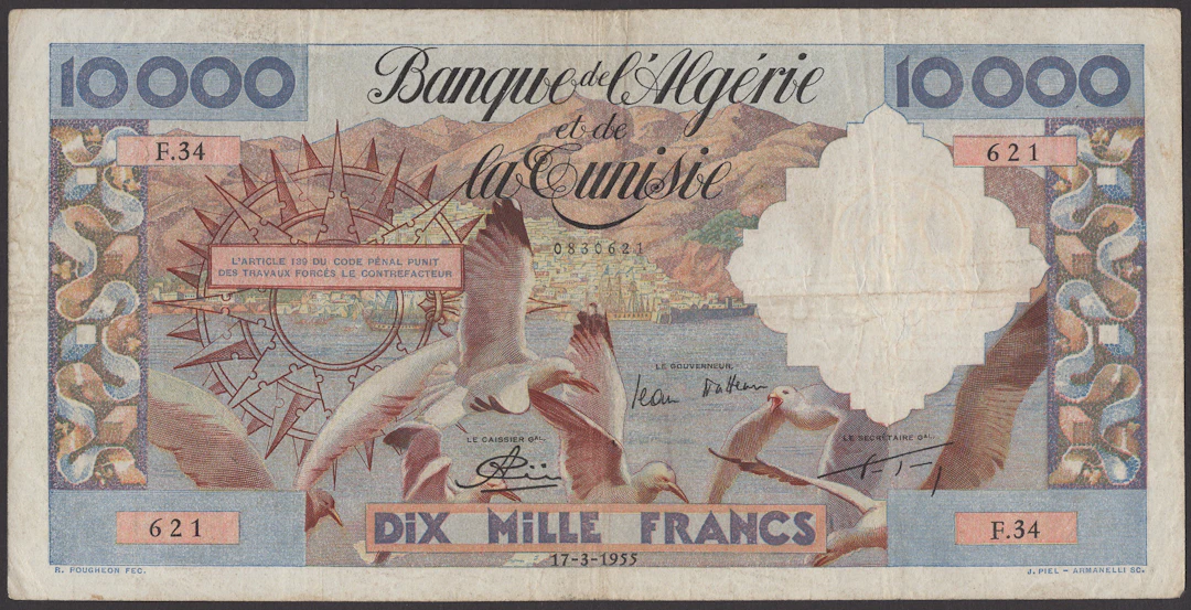 Banque de l’Algerie et de la Tunisie, 10,000 Francs, 17 March 1955