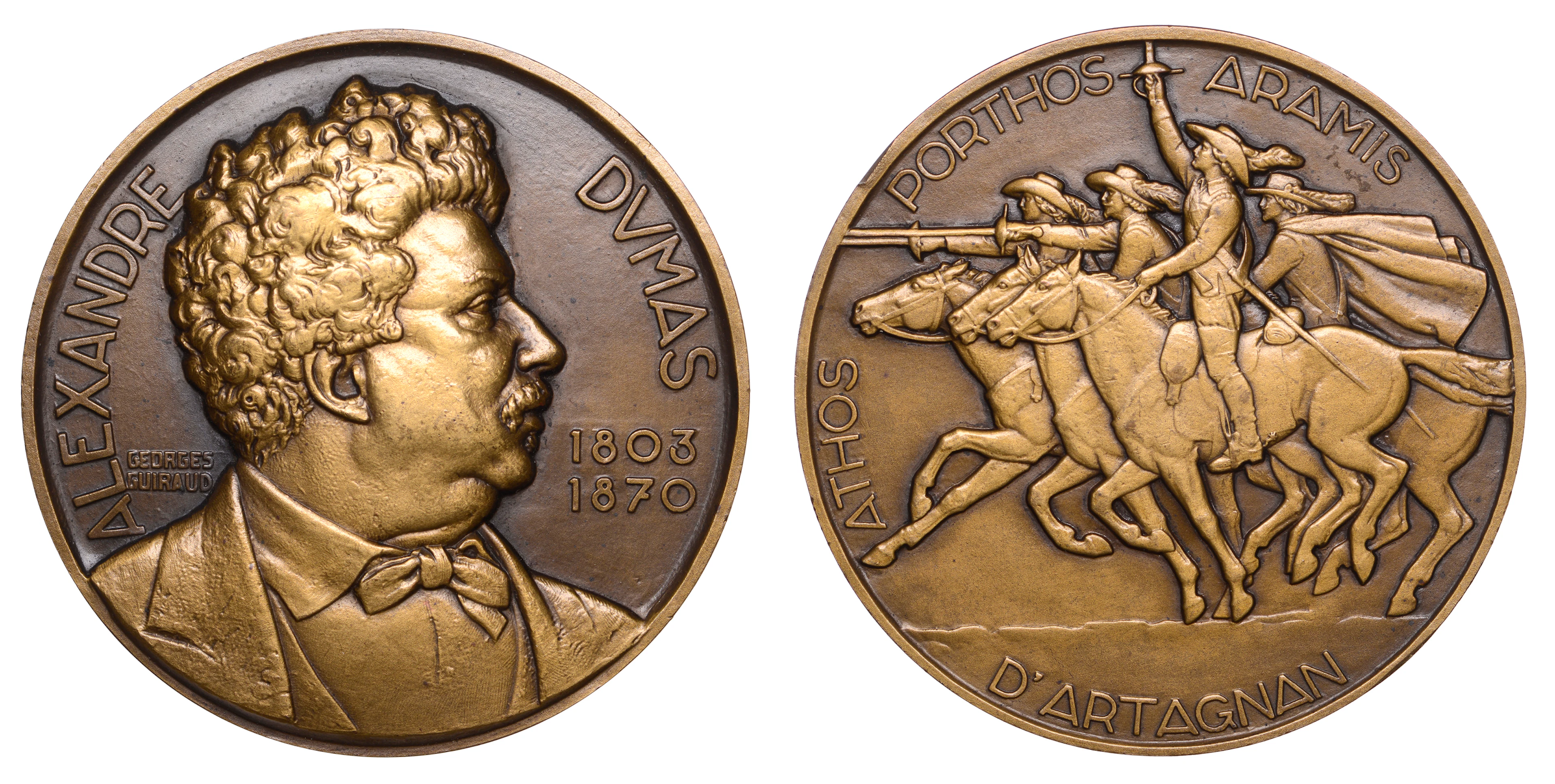 France, Alexandre Dumas, 1936, a bronze medal by G. Guiraud, bust