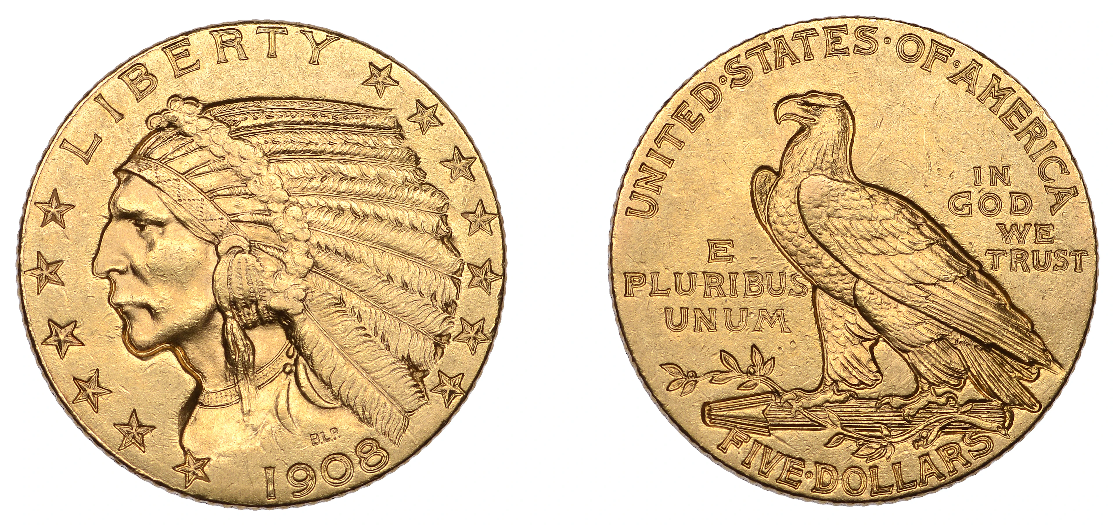 United States of America, 5 Dollars, 1908, Philadelphia (KM 129) Good