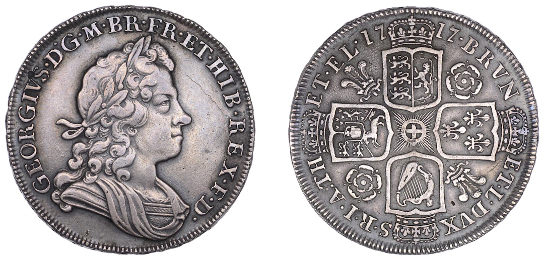 George I (1714-1727), Halfcrown, 1717, roses and plumes, edge tirtio